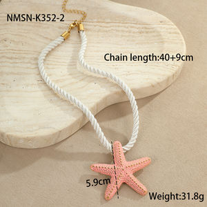 Ensemble de boucles d'oreilles et de collier avec pendentif en forme d'étoile de mer classique et coloré, en acier inoxydable, chaîne à maillons tendance pour l'été - Product Image 5