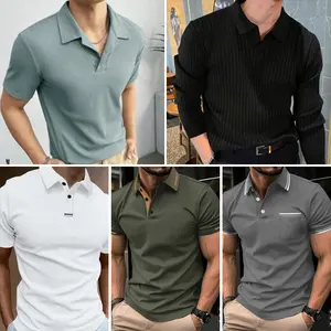 Polos deportivos informales con diseño de parches de manga corta para hombres al por mayor, polos bordados estampados para hombres, estilos enviados al azar