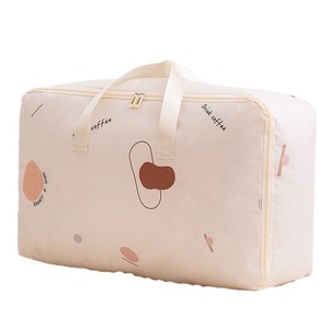 Cotton Comforter Bag Cream Print Oxford Cloth Waterproof Moisture Proof Rectangle Clothing Organizer For Trip Storage - Product Image 4