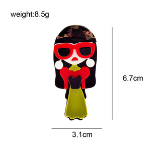 Dessin animé de haute qualité jolie fille <span class=keywords><strong>bien</strong></span> élevée avec jupe et lunettes broche acrylique broche bel accessoire - Product Image 2