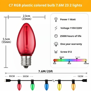 Phổ biến C7 RGB <span class=keywords><strong>LED</strong></span> nhựa ngoài trời không ướt Windproof chống mùa thu chuỗi <span class=keywords><strong>Lights</strong></span> cho cây giáng sinh trang trí tip bong bóng chiếu sáng - Product Image 6