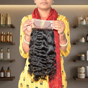 Cierre de Encaje Transparente Indio HD 5*5, Doble Trama a Máquina, Ondas Profundas, Ondas Naturales Suaves, Ondas de Agua, Cabello Virgen para Mujer - Product Image 1