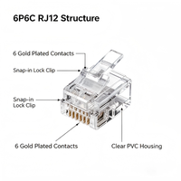 Connecteur de câble téléphonique modulaire RJ12 6P6C pour système d'interphone et d'alarme