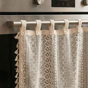 Rideau de porte en dentelle pour four de cuisine de style cottage, jupe de protection pour lave-vaisselle et cuisinière avec bordure en dentelle et attache à pression - Product Image 3