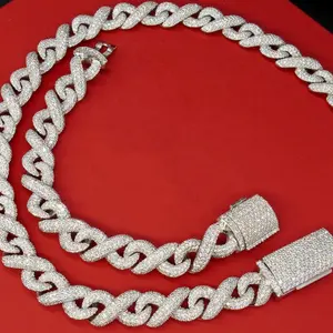 Fine Hip Hop Jewelry Necklace 925 Sterling Silver VVS D Color Hip Hop Moissanite Diamond Infinity Link Chain