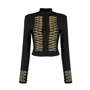 <span class=keywords><strong>Veste</strong></span> noire à col rond pour femme, décontractée, à manches longues, boutonnée, coupe courte et ajustée, style Napoléon, pour le quotidien et la ville, Nouveauté 2026 - Product Image 2