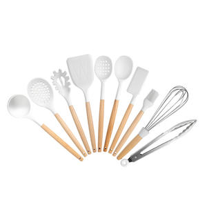 طقم أواني الطهي من السيليكون, طقم أواني الطهي من السيليكون مع حامل خشبي بمقبض خالي من مادة البيسفينول أ غير سام ترنر ملعقة ملقط ملعقة للطبخ غير لاصق - Product Image 6