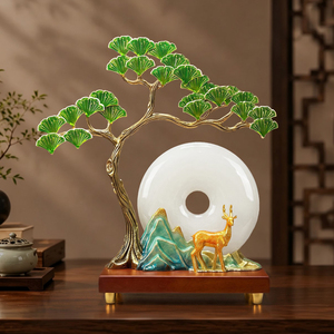 Adorno de lujo de ciervo con hebilla de seguridad de jade y árbol de pino esmaltado para sala de estar, mueble de TV, regalo de inauguración de casa - Product Image 2