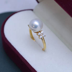 Bague ajustable en argent S925 Zhuji Danshui, avec perles rondes de 9-10 mm, forte luminosité, faibles défauts, modèle Wenchi Chine 24770 - Product Image 4