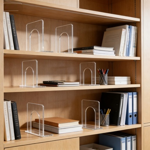 מעמד ספרים שקוף בצורת L מדגם WANHAN, עשוי PS, רב תכליתי, עם מחזיקי ספרים, לשימוש בחדר שינה ובמשרד - Product Image 5