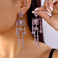 Boucles d'oreilles clous crâne diamant en acier inoxydable, design rétro exagéré, vente en gros pour Halloween, unisexe