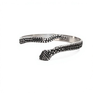 กำไลข้อมือรูปงู ชุบเงิน กำไลข้อมืองูแบบเปิด กำไลข้อมือแบบหนา - Product Image 2