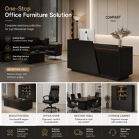 Comptoir de réception moderne avec panneau en lattes de bois, design noir, rétroéclairage LED, pour bureau, salon, logo personnalisé