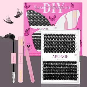 Abonnie Private Label Individual Cílios Cluster Diy Lash Extension Kits Pré Cut Segmento Eyelash Knot Free Mink Cluster Lashes