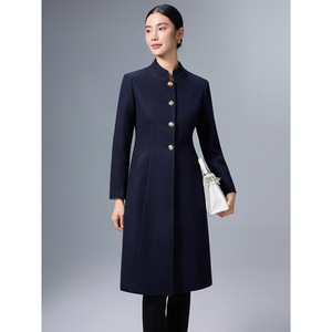 Women's Professional Stand Up Collar <b>Wool</b> Coat Mid Length Slim Fit Keep Warm Solid Color For Office Work - Product Image 4