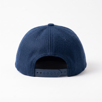 Topi Baseball 5 Panel Tanpa Struktur Bahan Wol Warna Biru Dongker Logo Minimalis Kasual Premium Kustom Gaya Mewah Snapback Dad Hat untuk Pria