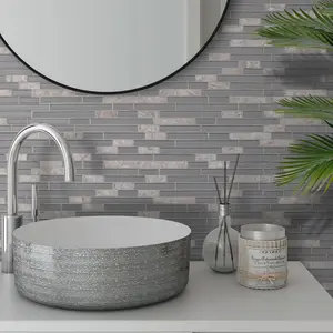 Sunwings Glass Mosaic Tile | Stock In US | Glass And Stone Linear Mix Gray Interlocking Mosaics Wall And Floor Tile