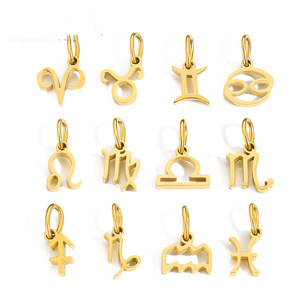 Venta caliente delicado 12 signo del zodiaco colgante encanto para la fabricación de collares DIY, accesorios de joyería chapados en oro de acero inoxidable - Product Image 1