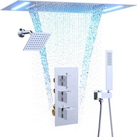 HOMEDEC Système de douche complet LED 14x20 po avec plafonnier 2 fonctions, mural 6 po, 3 poignées, mitigeur 4 voies et douchette à main chromée
