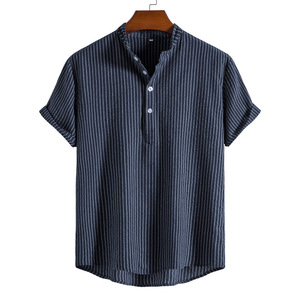 <span class=keywords><strong>Camicia</strong></span> Estiva da <span class=keywords><strong>Uomo</strong></span> a Maniche Corte con Logo Personalizzato, in <span class=keywords><strong>Misto</strong></span> <span class=keywords><strong>Lino</strong></span> e Cotone, Colletto alla Coreana, Stile Streetwear, Taglie Forti, Casual - Product Image 4