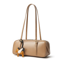 Sac bowling d'hiver en cuir véritable pour femme, avec deux sangles et fermeture éclair, en cuir de vachette pleine fleur tanné végétal