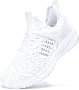 Kadın Beyaz Örgü Koşu Ayakkabıları Nefes Alabilen Bağcıklı Yürüyüş Spor Ayakkabıları Yeezys Yuvarlak Burun Günlük Spor Salonu Ayakkabıları - Product Image 1