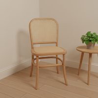 Chaise de salle à manger en rotin et bois massif de style nordique vintage, confortable, rétro, pour la maison, la salle de thé, avec dossier