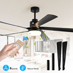 Ventilador de techo moderno negro de 65 pulgadas con luz, 5 aspas, motor de CC y control remoto para sala de estar - Product Image 2