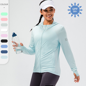 UPF 50 + UV Protection solaire veste femmes fermeture éclair à capuche à manches longues respirant vêtements de plein air pêche course veste - Product Image 1