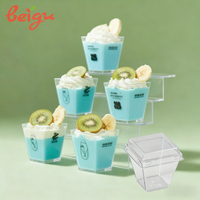 Gobelets à dessert en plastique écologiques jetables avec couvercle et cuillère, résistants à la chaleur, diamètre 90 mm, logo/design graphique personnalisable, pour boissons froides