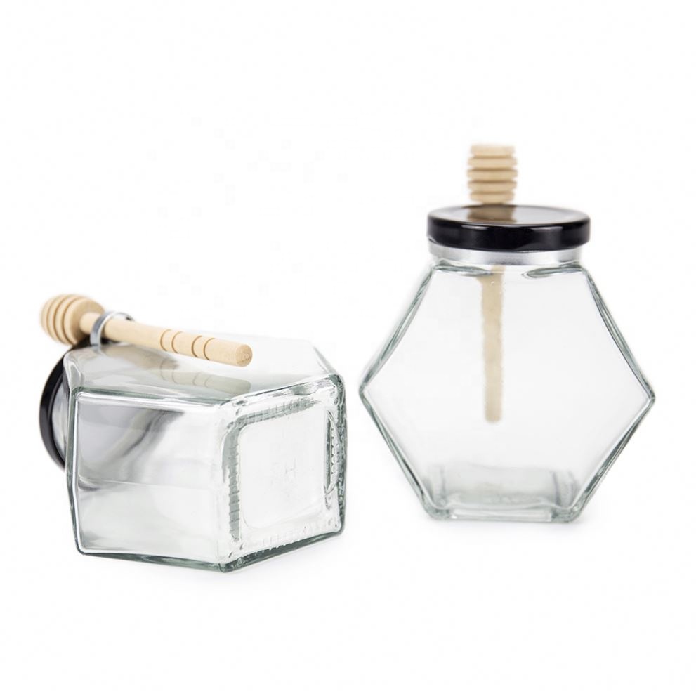 Factory Direct Sales of Transparent Glass Jars 180Ml 220Ml 380Ml Hexagonal Jar Honey
