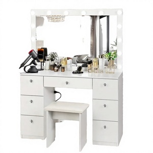 Modern Vanity <b>Desk</b> <b>Large</b> Drawers Removable Mirror Dimmable LED Lights 3 Lighting Modes Adjustable Bathroom Living Room 3D DESIGN - Product Image 3