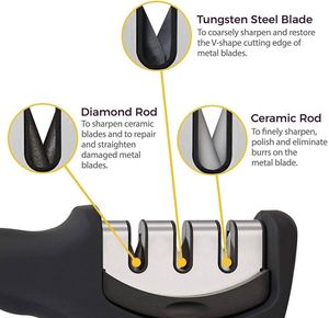 Kitchen Utensils Kitchen Knife Accessories Helps Repair <b>Polish</b> Blades <b>Black</b> 3-Stage Tungsten Steel Ceramic Sharpener - Product Image 3