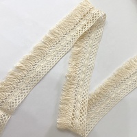 Dentelle à franges en coton 100% naturel, couleur ivoire, largeur personnalisée 4 cm, dentelle crochetée pour la couture de vêtements YLC38