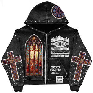 Sudadera con Capucha y Cremallera para Hombre Saintworld, Estampado de Cruz de Vitral, Chaqueta Estilo Urbano, Ropa de Invierno, Corte Regular - Product Image 5
