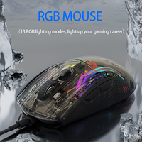 Souris de jeu PC filaire 1,2800 DPI de haute précision pour Windows/Mac Orientation gauche avec éclairage Transparent Chroma 3D RGB