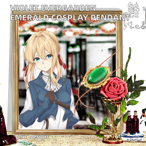 Collar de Cosplay de <span class=keywords><strong>Anime</strong></span> - Violet Evergarden, Colgante de Esmeralda, Cuentas de Agua Dulce, Joyería de Aleación Moderna, Ideal para Bodas Cristianas y Fiestas - Product Image 2