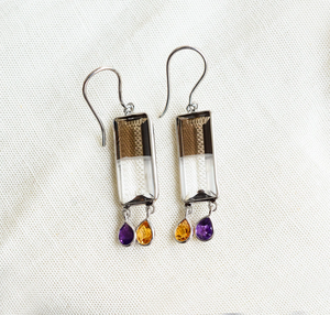 Pendientes colgantes de cristal y cuarzo ahumado con flecos de múltiples gemas de zafiro para mujer, pendientes de moda. - Product Image 1