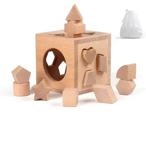 Children's wooden color shape matching sorting box porous cognitive equal blocks intelligence coin box puzzle toys