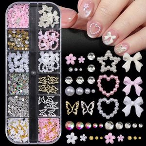 12-Grid Long <strong>Strip</strong> Box 3D Nail Art Decorations Bowknot Heart Five-Petal Flower Pearl <strong>Resin</strong> Plastic Butterfly Nail Charms Alloy - Product Image 6