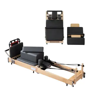 Foldable Pilates Reformer wood Custom Logo Reformer Pilates Body Building At home Pilates Reformer