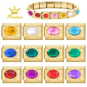 Bracelet modulaire en acier inoxydable soudé et électroplaqué, orné de pierres précieuses, à assembler soi-même, pour la création de bijoux créatifs transfrontaliers - Product Image 2