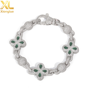 Hop Silver Gold Plated Miami Cuban Necklace <b>Iced</b> <b>Out</b> Flower Four Leaf Clover Diamond Jewelry - Product Image 1