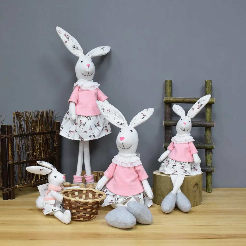 Chất Lượng Cao Handmade Phục Sinh Vải Bunny Thỏ Trang Trí Nội Thất Sang Trọng Phục Sinh Craft Bunny Với Giỏ