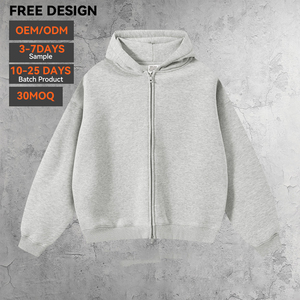 เสื้อฮู้ดดี้โอเวอร์ไซส์แบบซิป ผลิตตามสั่ง (ODM) ผ้าถักเนื้อหนา 400gsm โพลีเอสเตอร์/คอตตอน สีพื้น ทรงบ็อกซี่ สำหรับผู้ชาย รับสกรีนโลโก้ - Product Image 3