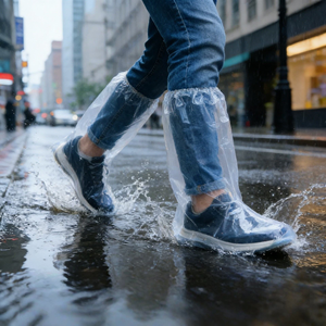 Penutup Sepatu Boot Panjang Sekali Pakai Transparan Tahan Air dengan Manset Elastis Pelindung Hujan untuk Perjalanan & Berkemah di Luar Ruangan - Product Image 2