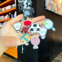 Porte-clés en acrylique mignon, motif ballon de sport (badminton, football, tennis, ping-pong, rugby), avec clochette, breloque pour sac ou écouteurs, cadeau