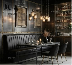 Ensemble de mobilier <span class=keywords><strong>industriel</strong></span> en cuir <span class=keywords><strong>noir</strong></span> facile à nettoyer pour restaurant de restauration rapide, table et chaises, banquette et bancs de coin - Product Image 1