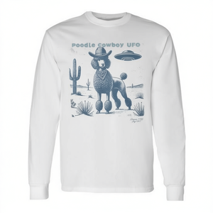 Camiseta de manga larga Poodle Cowboy Ufo con diseño del desierto occidental - Product Image 2