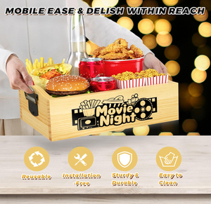 Bandeja para Palomitas de Maíz Reutilizable, Cesta Organizadora de Aperitivos, Caja de Madera para Noche de Cine, Bandejas de Madera para Aperitivos con Asa - Product Image 5